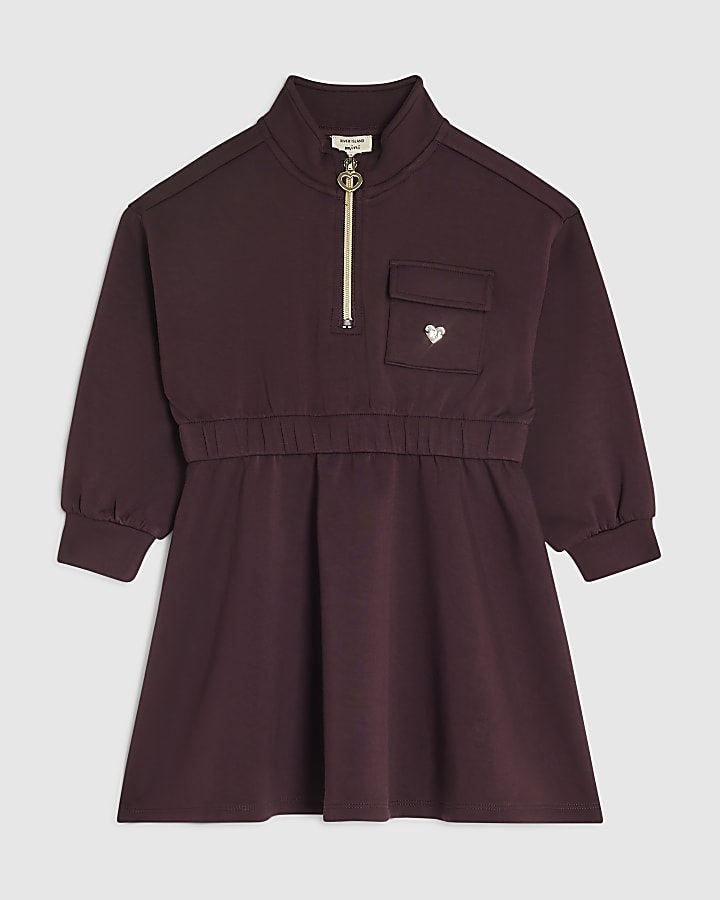 Mini Girls Purple Premium Half Zip Dress