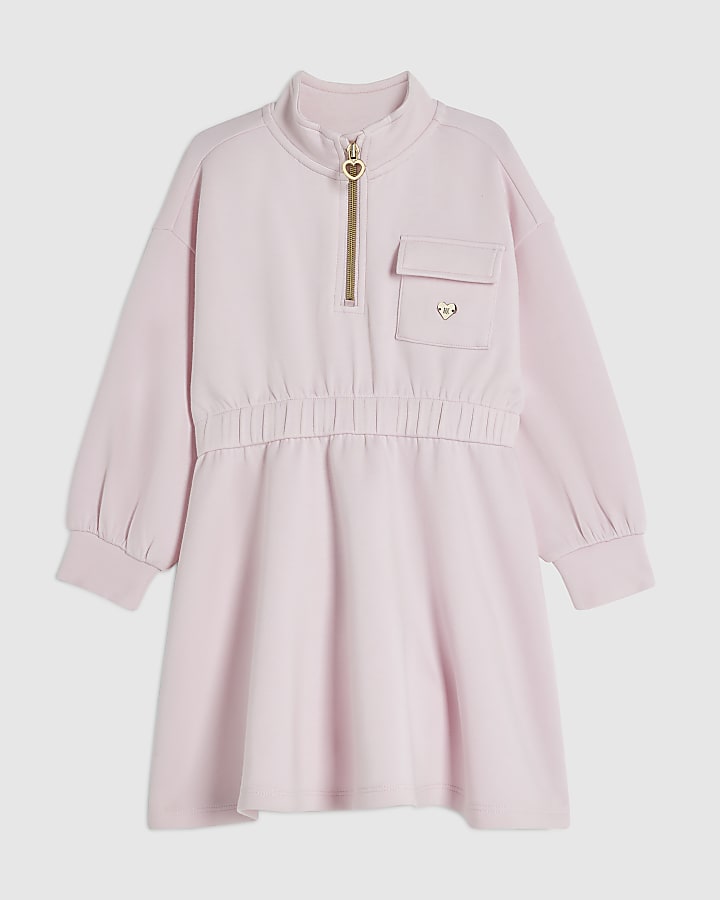 Mini Girls Pink Waisted Half Zip Mini Dress