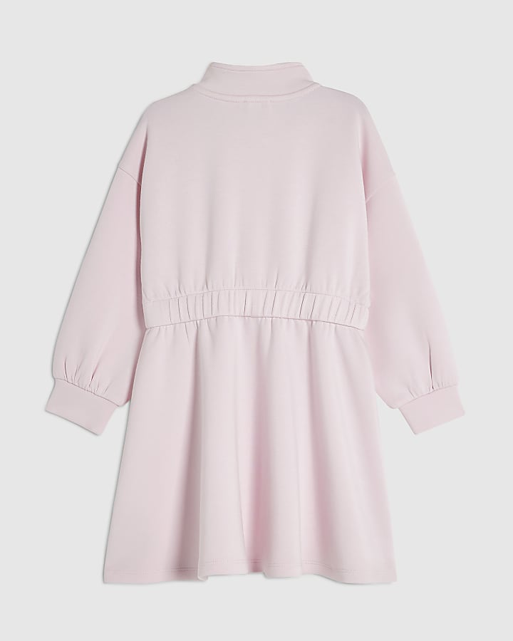 Mini Girls Pink Waisted Half Zip Mini Dress