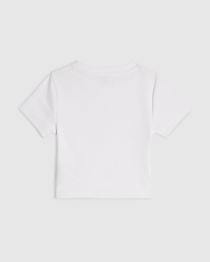 Girls White Diamante Heart T-Shirt