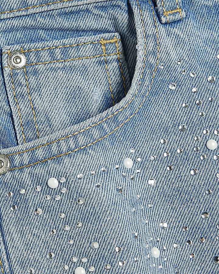 Girls Blue Embellished Straight Leg Jeans