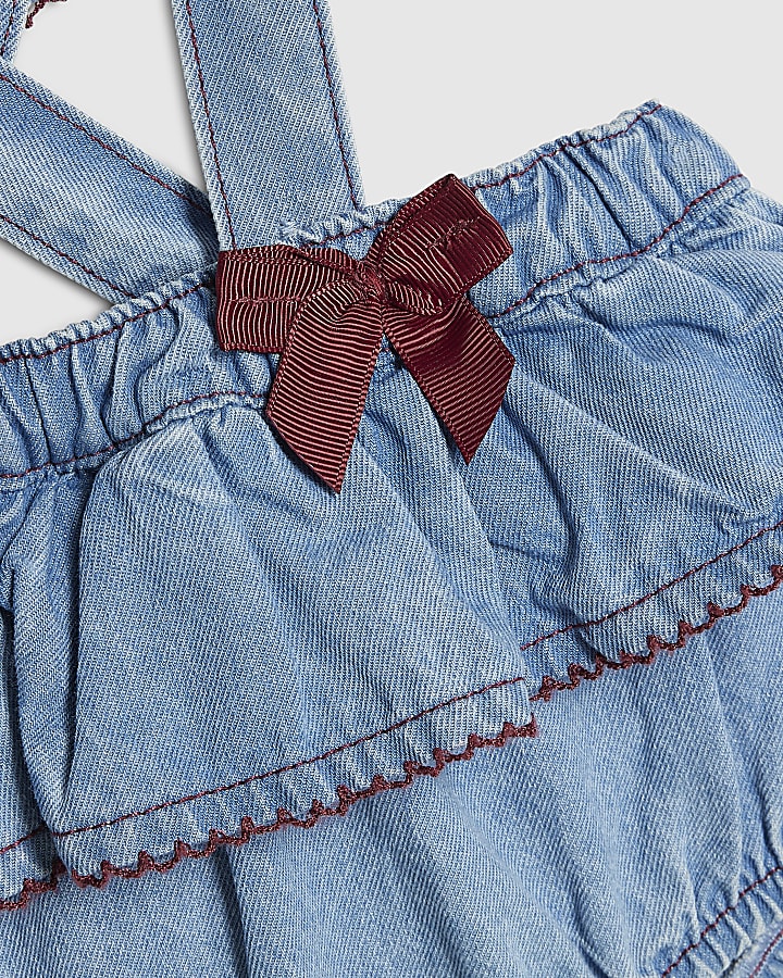 Baby Girls Blue Bow Denim Bloomer 3 Piece Set