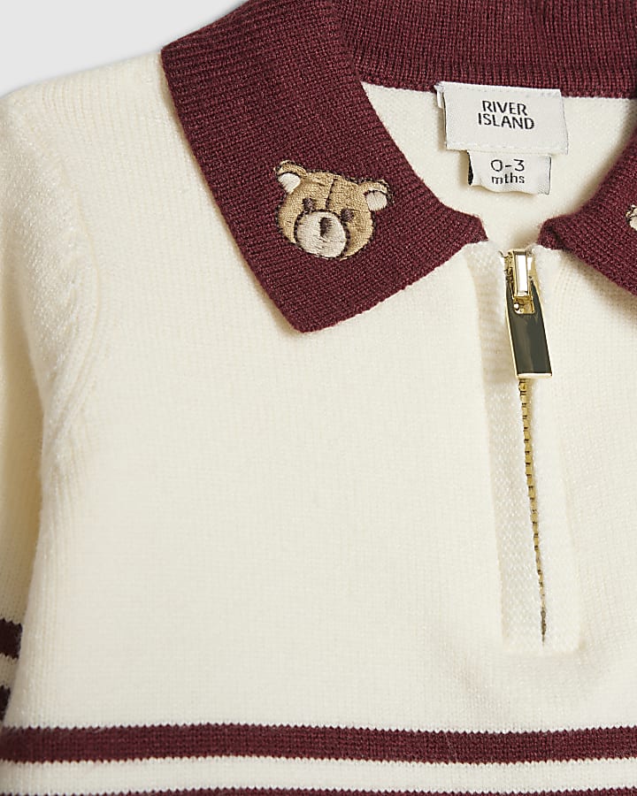 Baby Boys Burgundy Stripe Polo Top Set