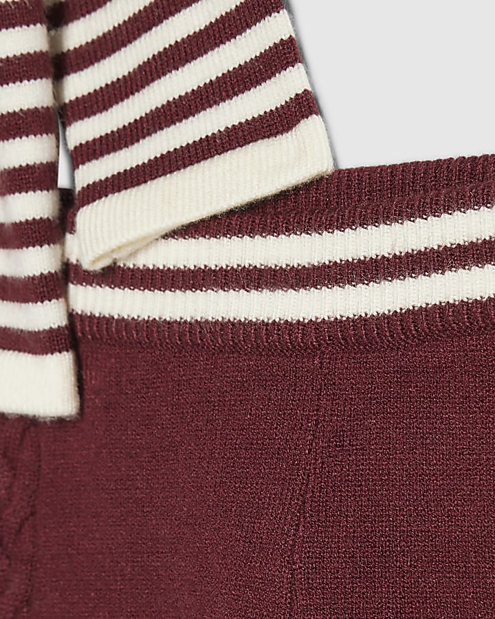 Baby Boys Burgundy Stripe Polo Top Set