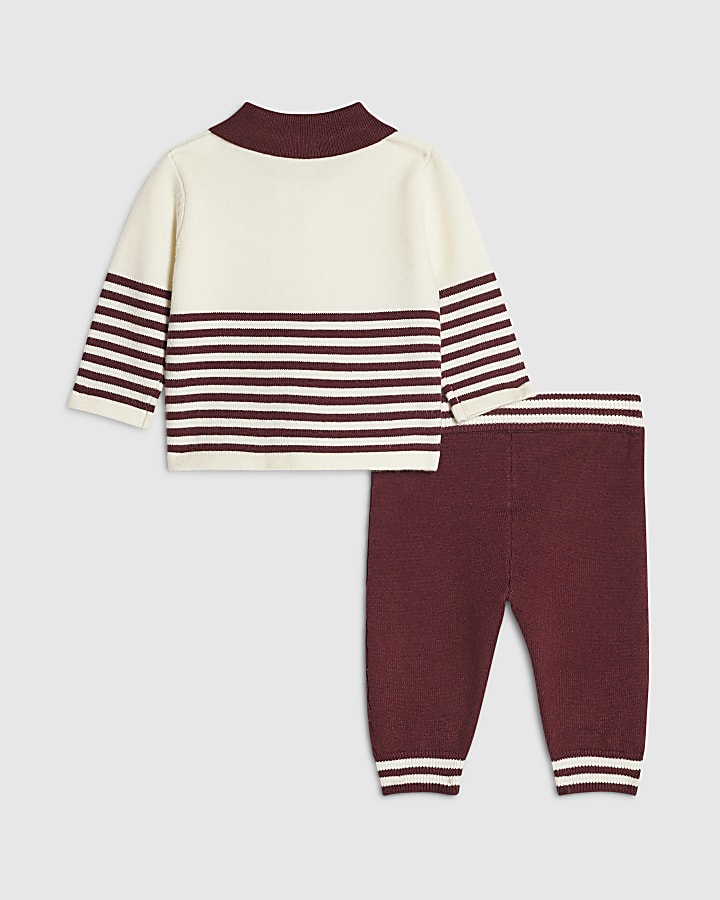 Baby Boys Burgundy Stripe Polo Top Set