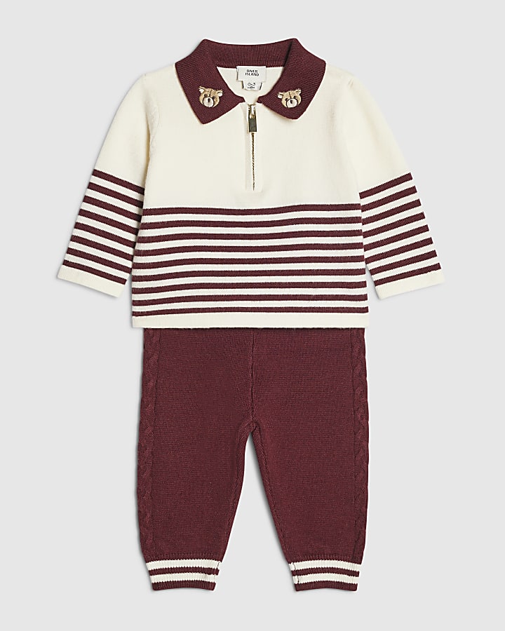 Baby Boys Burgundy Stripe Polo Top Set