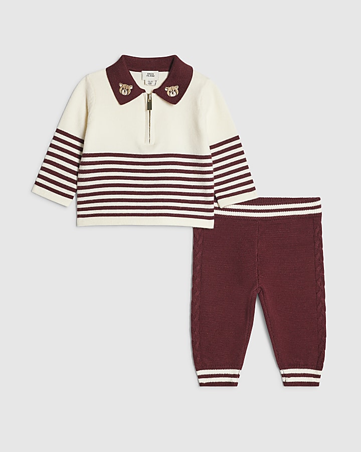 Baby Boys Burgundy Stripe Polo Top Set