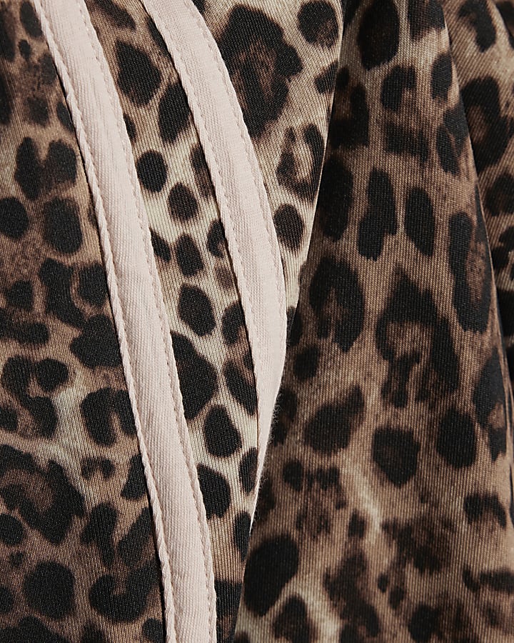 Girls Brown Leopard Wide Leg Joggers