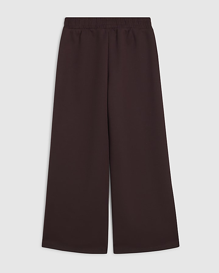 Girls Brown Side Stripe Wide Leg Joggers