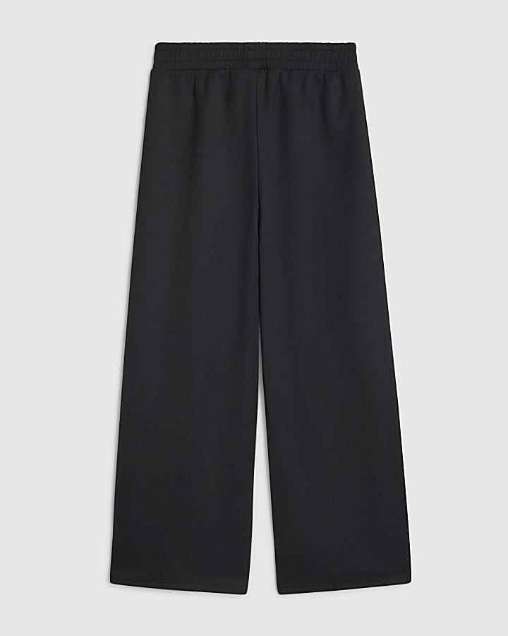 Girls Black Side Stripe Wide Leg Joggers
