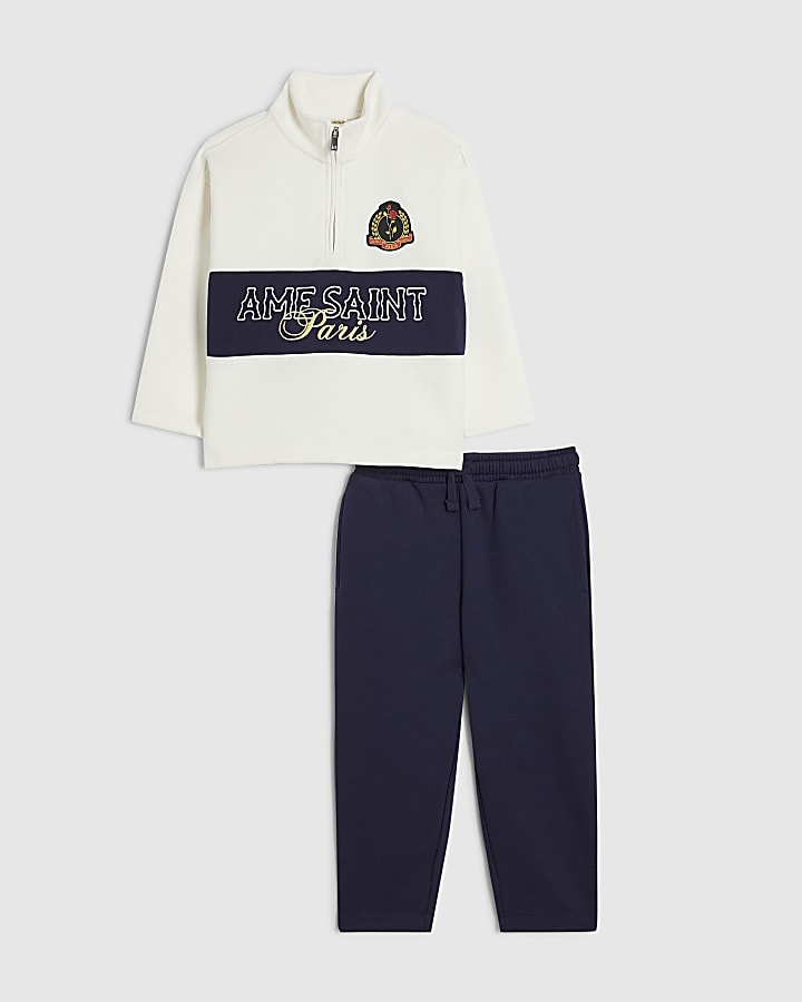 Mini Boys White Ame Saint Sweatshirt Set