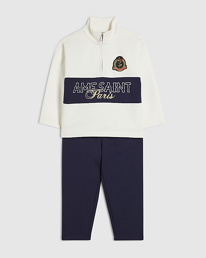 Mini Boys White Ame Saint Sweatshirt Set