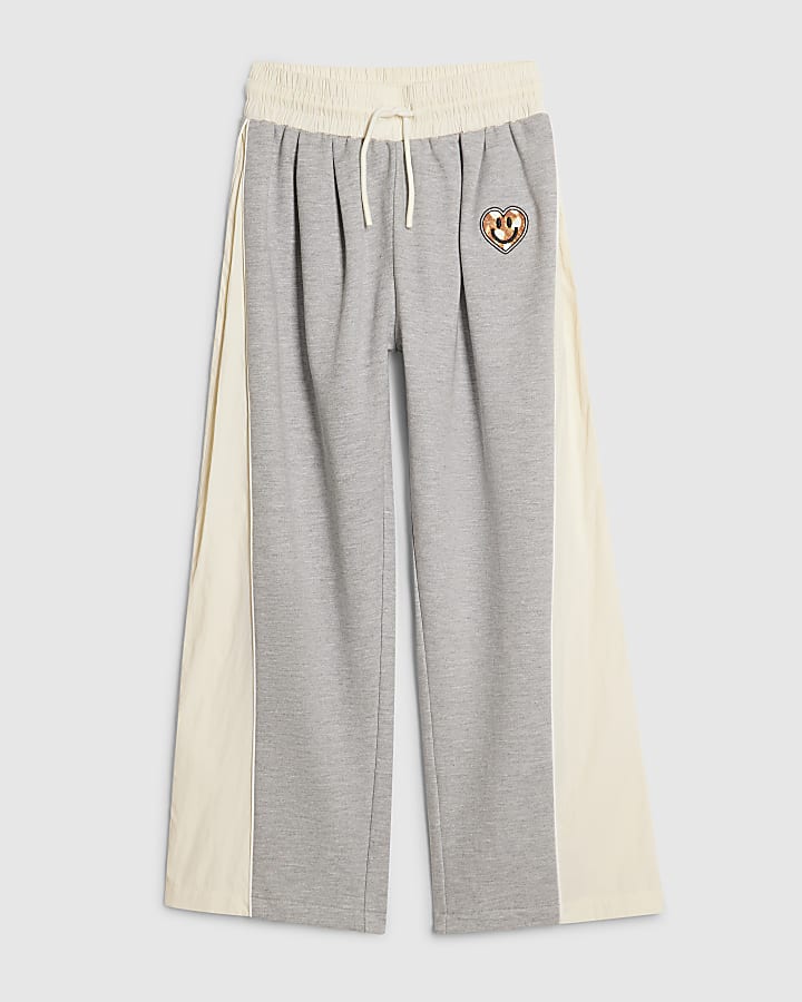 Girls Grey Nylon Mixed Face Joggers