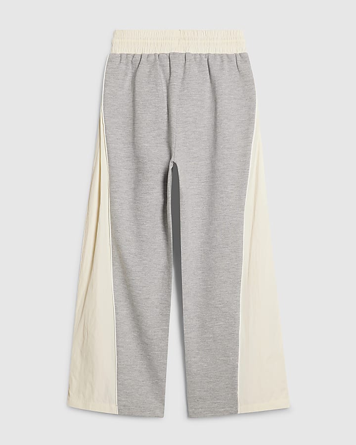 Girls Grey Nylon Mixed Face Joggers