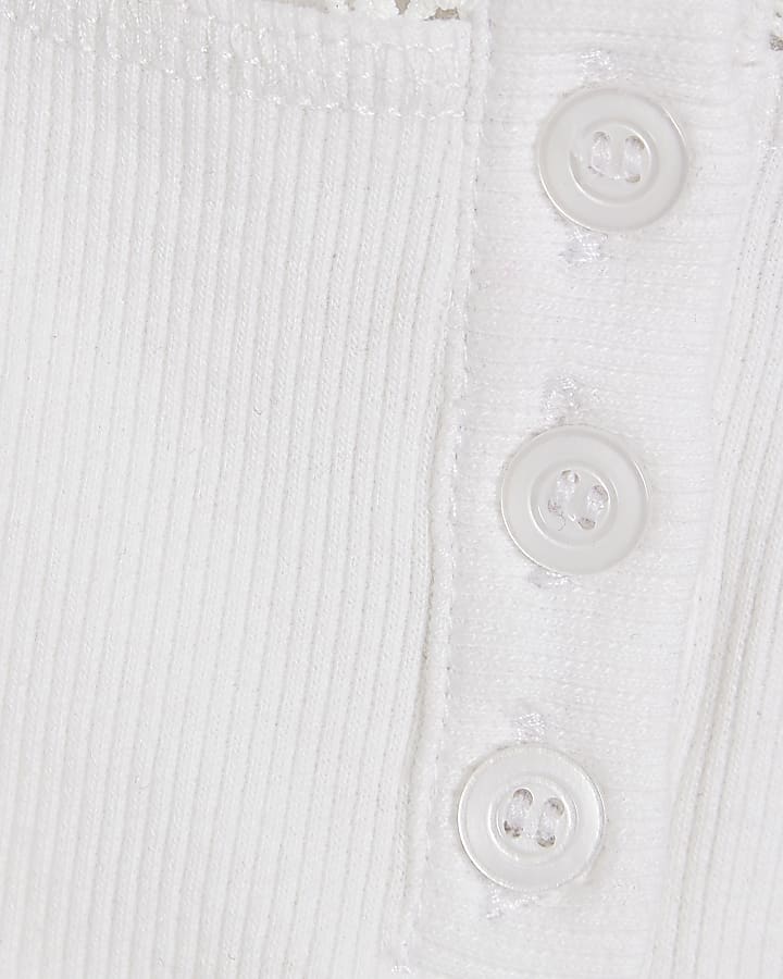 Girls White Lace Button Up Tank Top