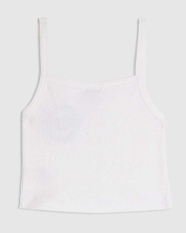 Girls White Lace Button Up Tank Top