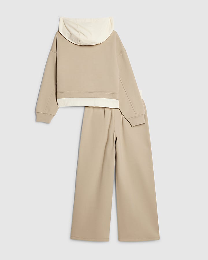 Girls Beige Hybrid Tracksuit Set