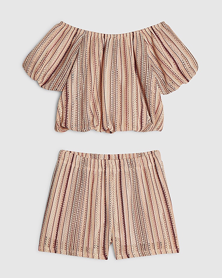 Girls Pink Stripe Shorts Set