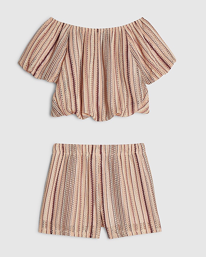 Girls Pink Stripe Shorts Set