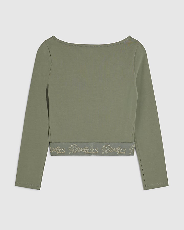 Girls Khaki Boatneck RI Waistband Top