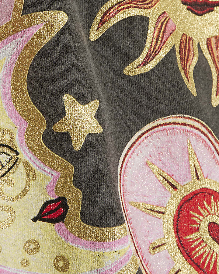 Girls Grey Quirky Sun Icon T-Shirt