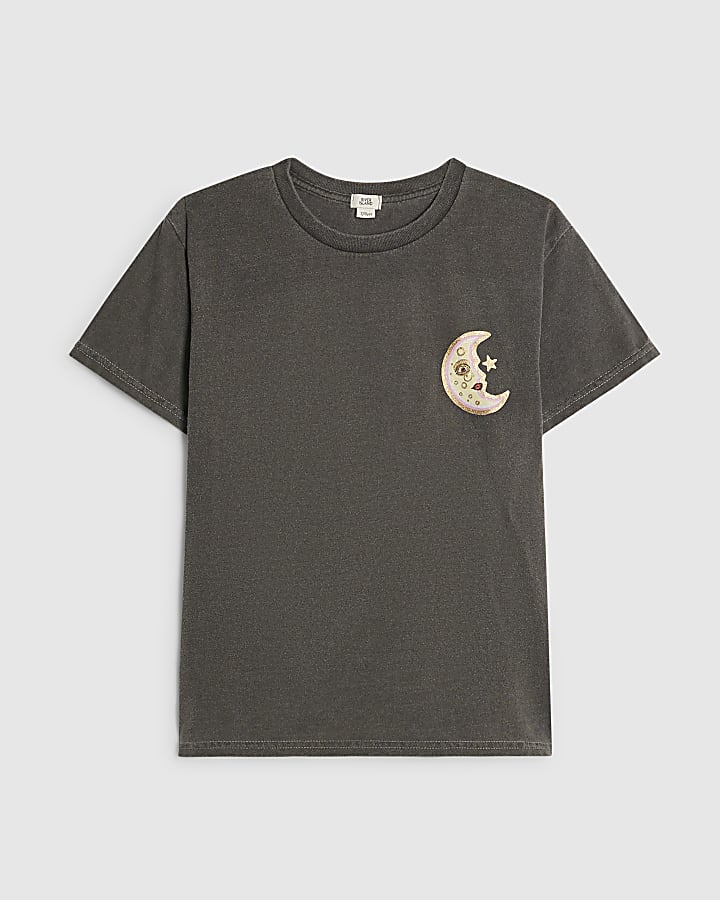 Girls Grey Quirky Sun Icon T-Shirt