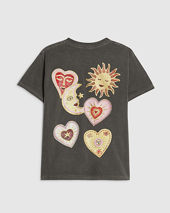 Girls Grey Quirky Sun Icon T-Shirt
