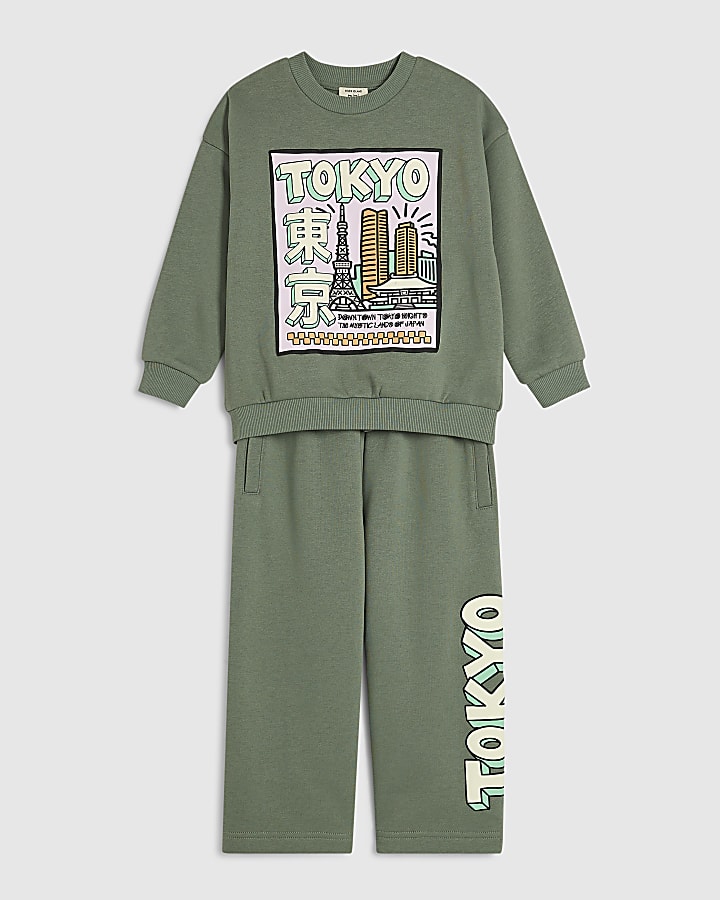 Mini Girls Khaki Tokyo Cartoon Sweatshirt Set