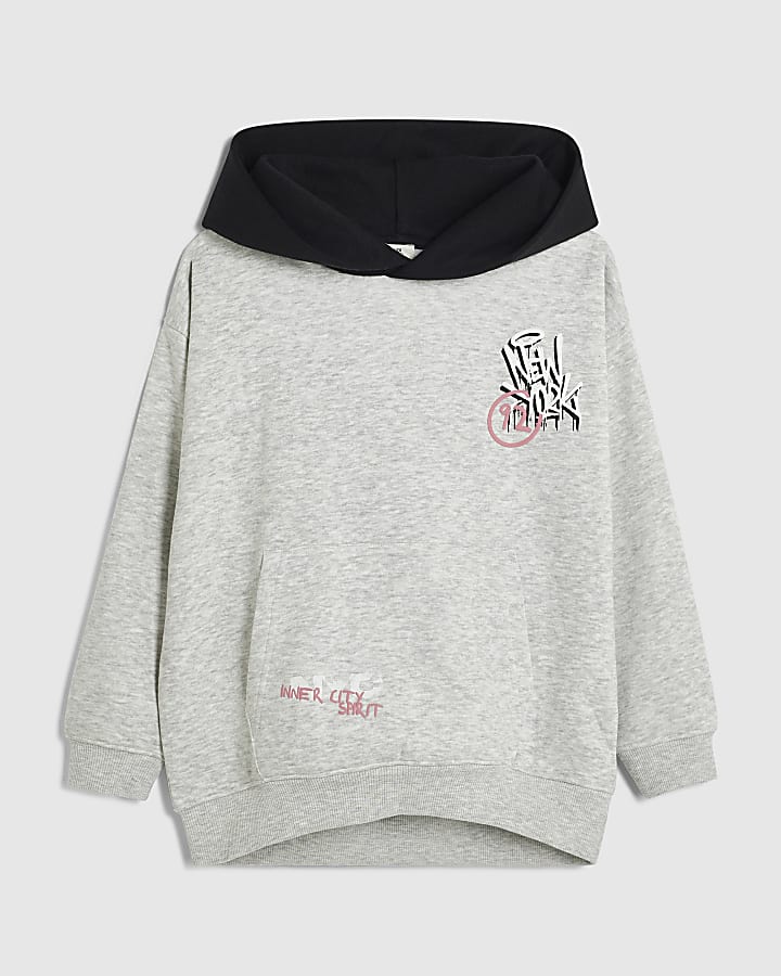 Boys Grey Graffiti Colour Block Hoodie