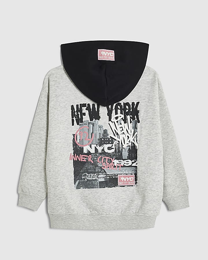 Boys Grey Graffiti Colour Block Hoodie