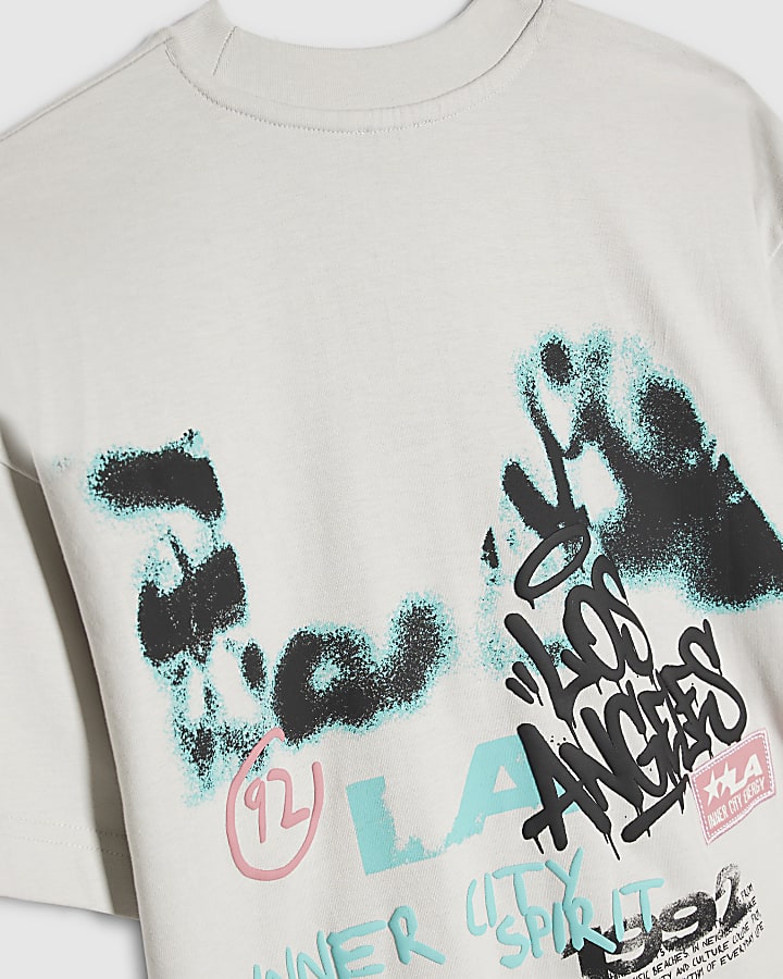 Boys Grey Oversized Grafitti Graphic T-Shirt