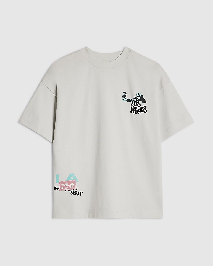 Boys Grey Oversized Grafitti Graphic T-Shirt