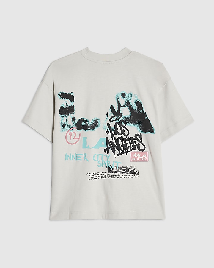 Boys Grey Oversized Grafitti Graphic T-Shirt