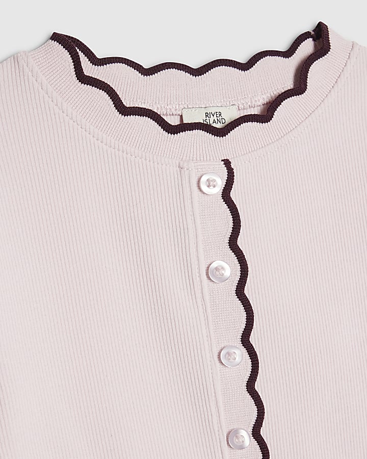 Girls Pink Scallop Button Up Top