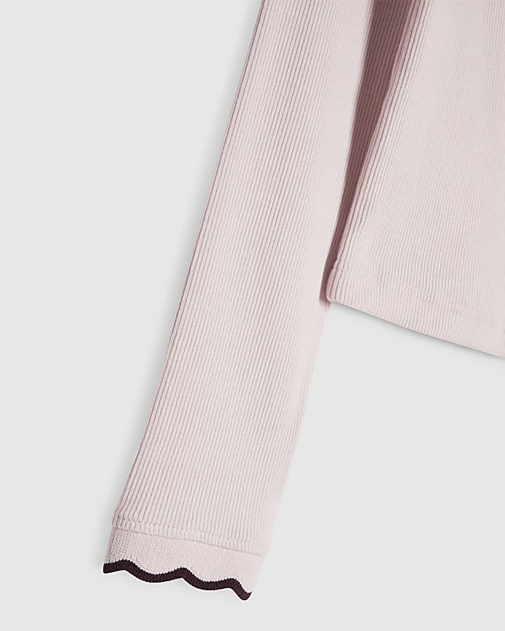 Girls Pink Scallop Button Up Top