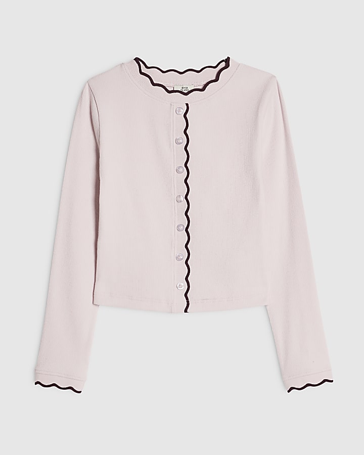 Girls Pink Scallop Button Up Top