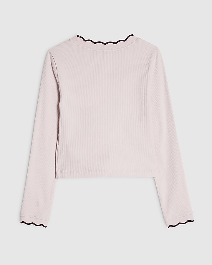 Girls Pink Scallop Button Up Top