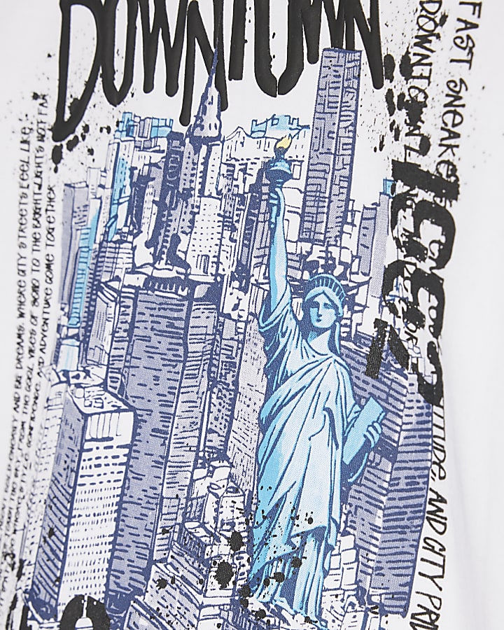 Mini Boys White Downtown NYC Graphic T-Shirt