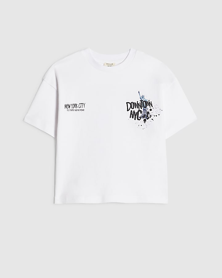 Mini Boys White Downtown NYC Graphic T-Shirt