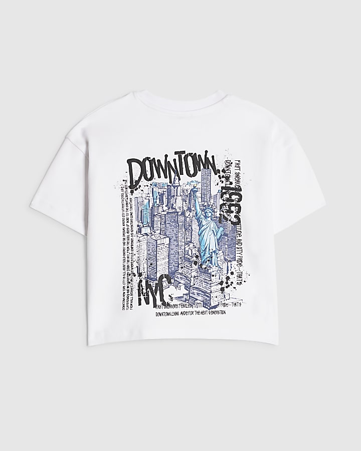 Mini Boys White Downtown NYC Graphic T-Shirt