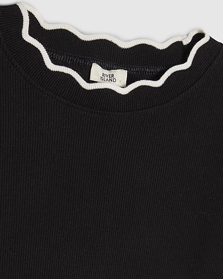 Girls Black Scallop Edge T-Shirt
