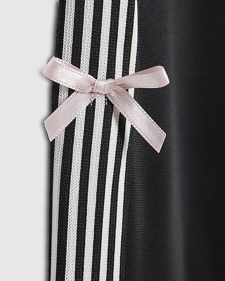 Girls Black Bow Tricot Tracksuit Set
