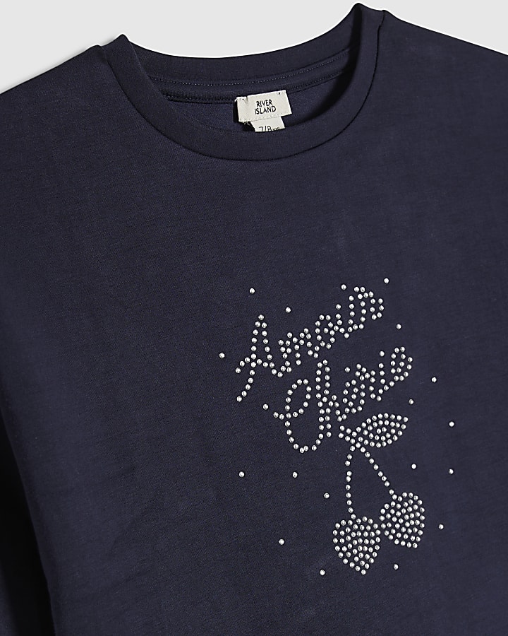 Girls Navy Premium Cherry T-Shirt