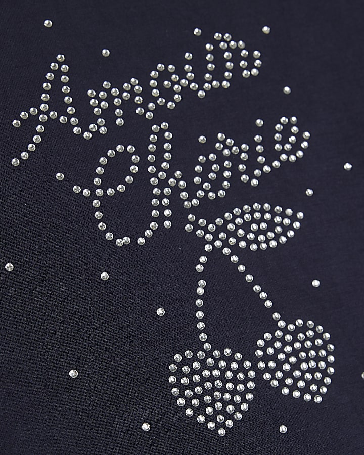 Girls Navy Premium Cherry T-Shirt