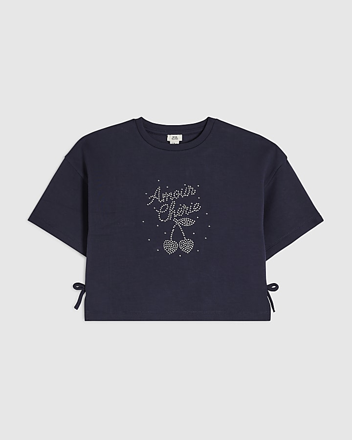 Girls Navy Premium Cherry T-Shirt