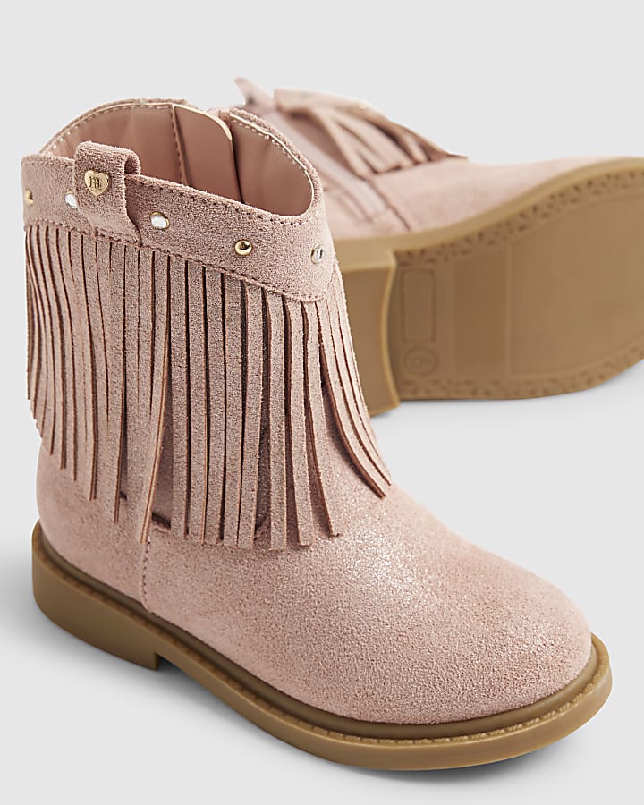 Mini Girls Pink Western Tassel Boots