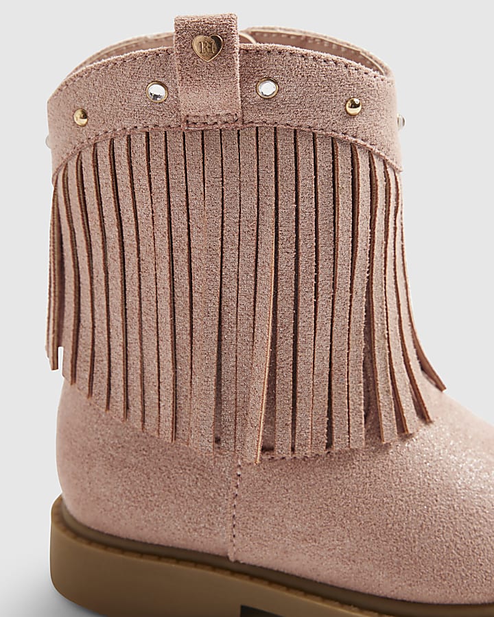 Mini Girls Pink Western Tassel Boots
