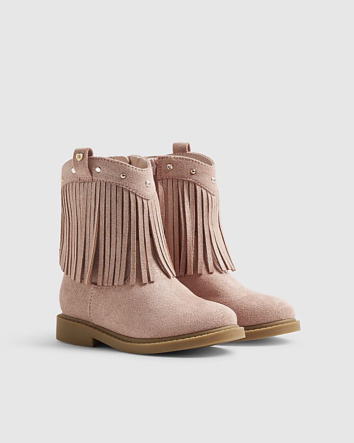 Mini Girls Pink Western Tassel Boots