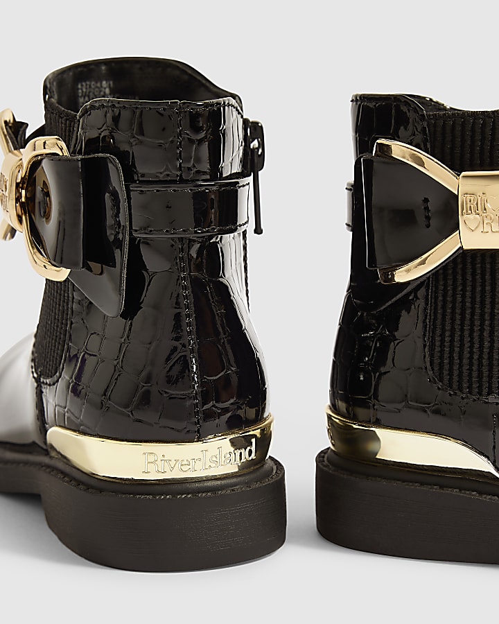Mini Girls Black Croc Bow Chelsea Boots