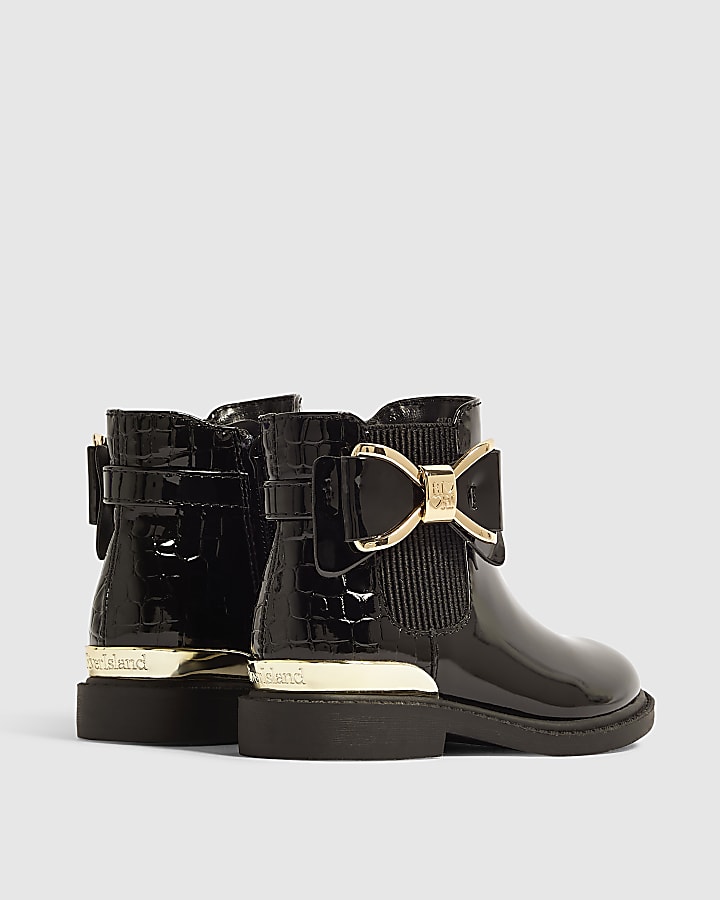 Mini Girls Black Croc Bow Chelsea Boots